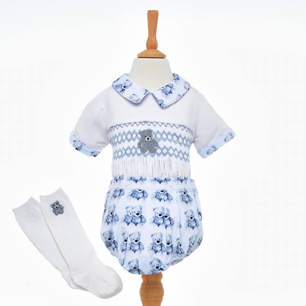 smocked baby boys teddy suit