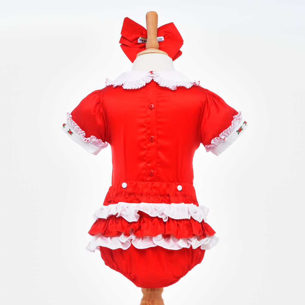 smocked red suit girls baby outfit
