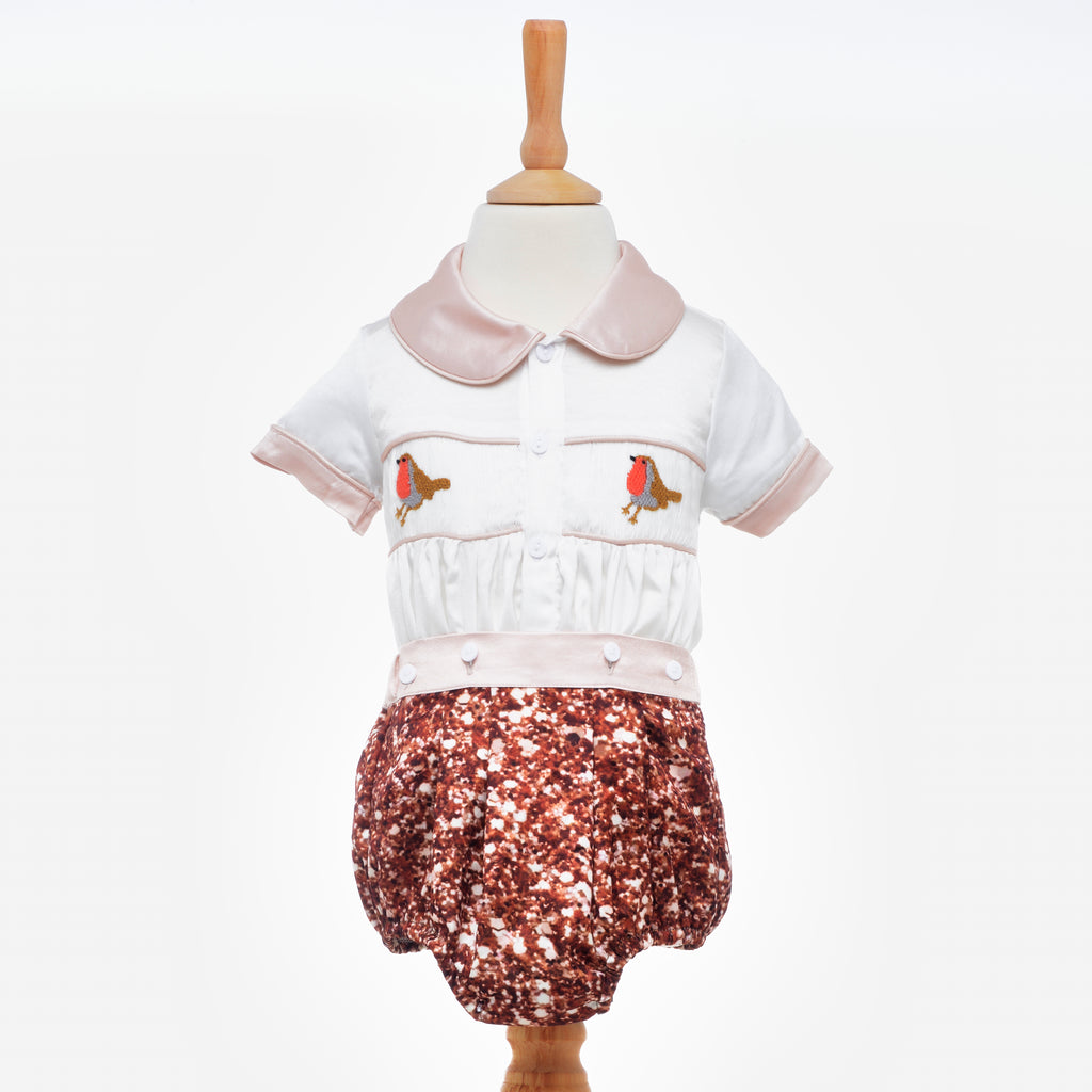 smocked robin baby boys outfit