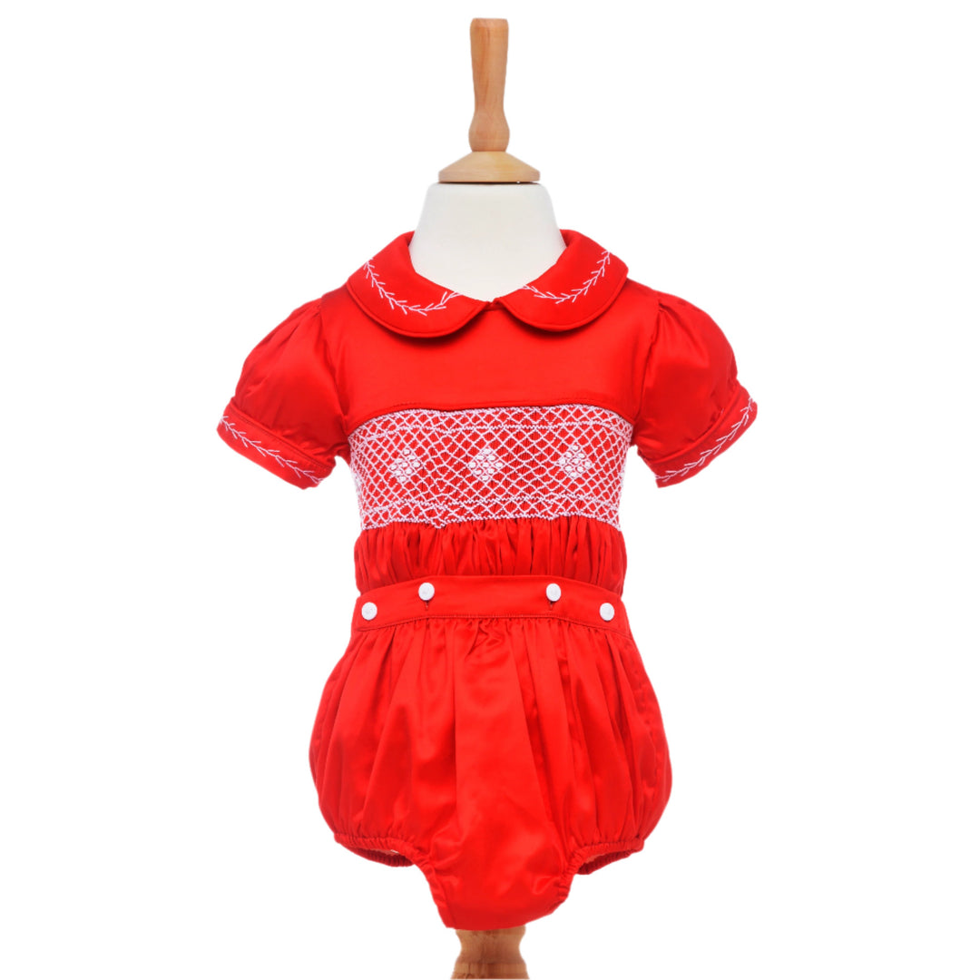Red baby boys smocked set 