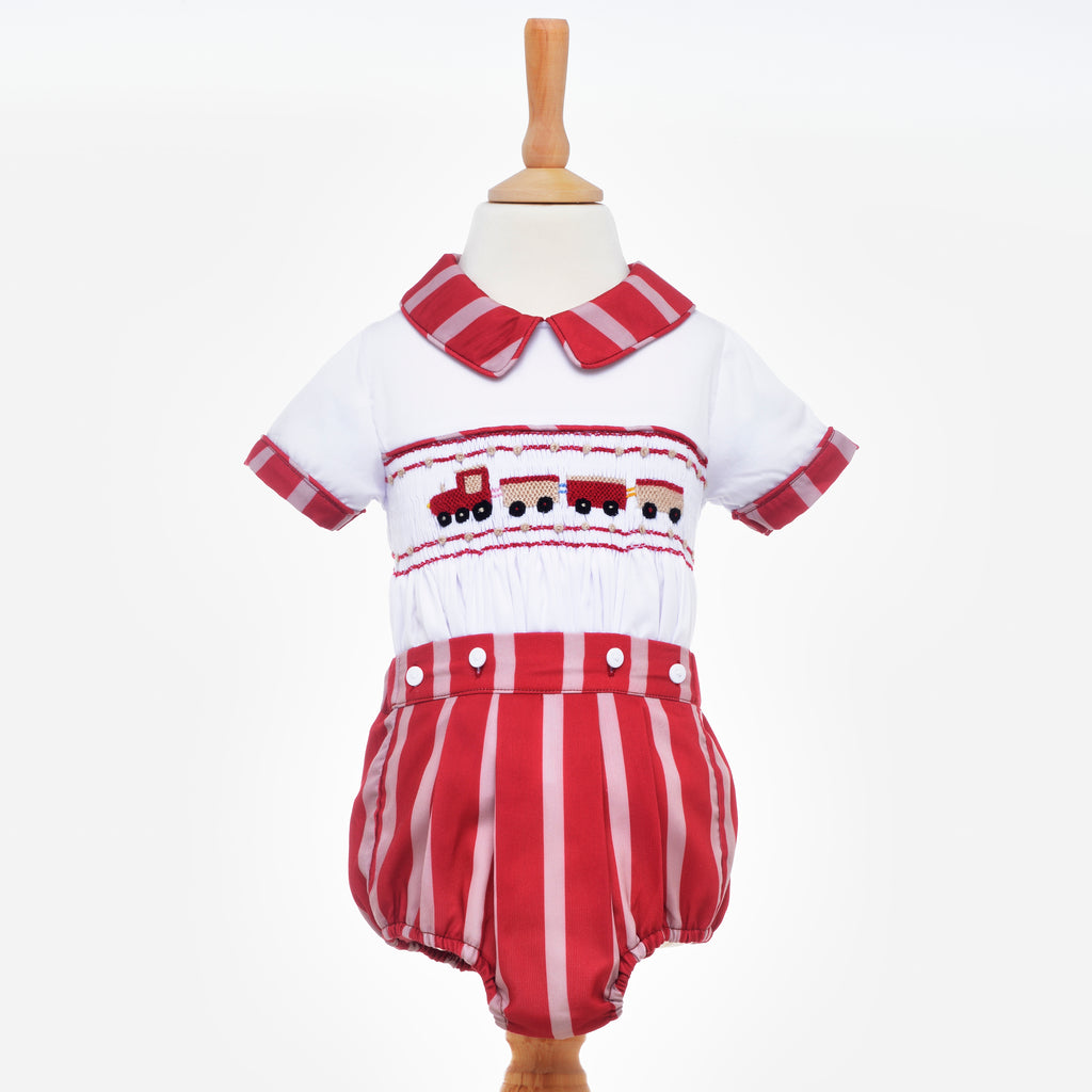 smocked baby boys outfit smocked train pattern