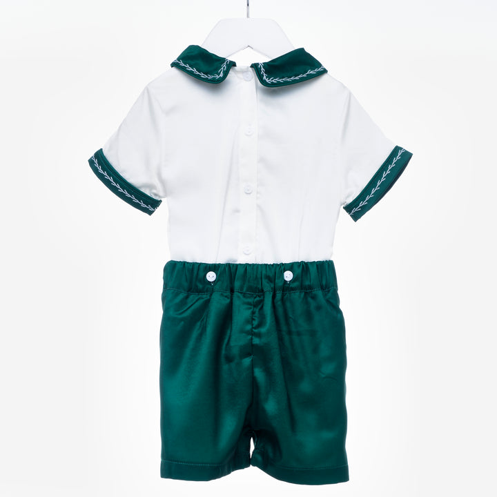 smocked emerald satin suit set 