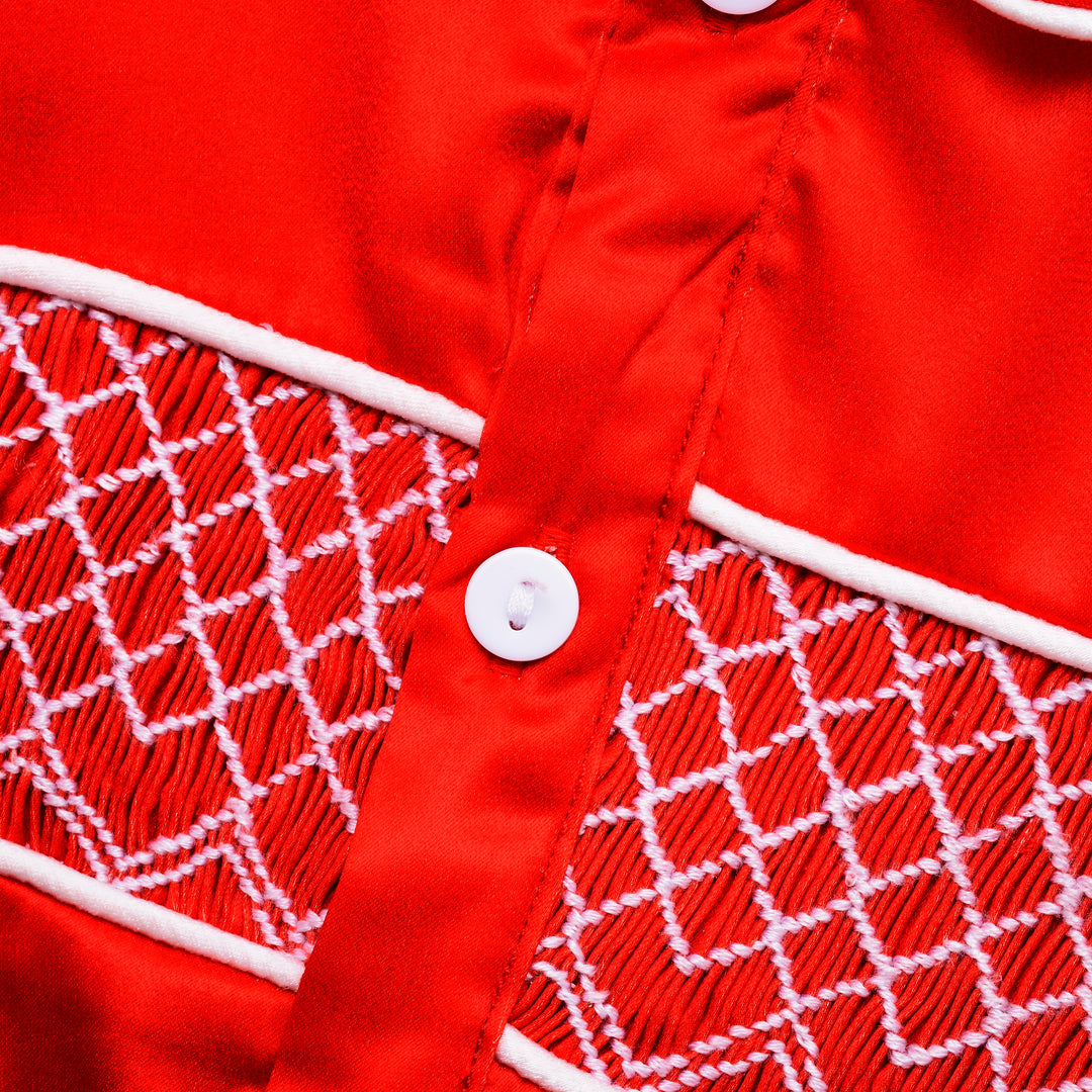 red satin baby pjs smocked baby pjs