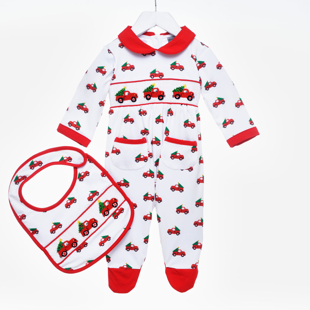 smocked christmas sleepsuit.