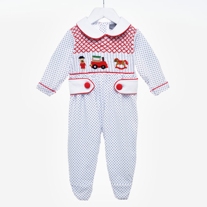 smocked baby boys sleepsuit