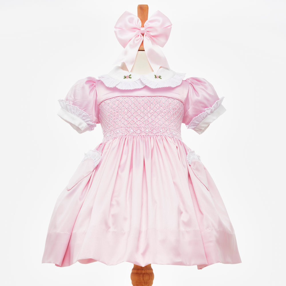 pink girls smocked dress