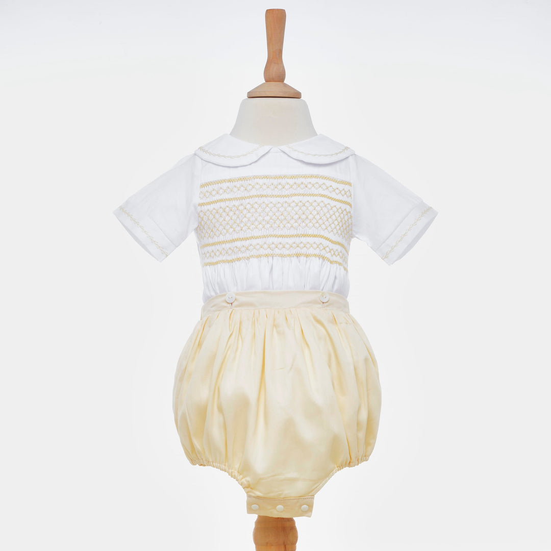 boys cream camel smocked outfit