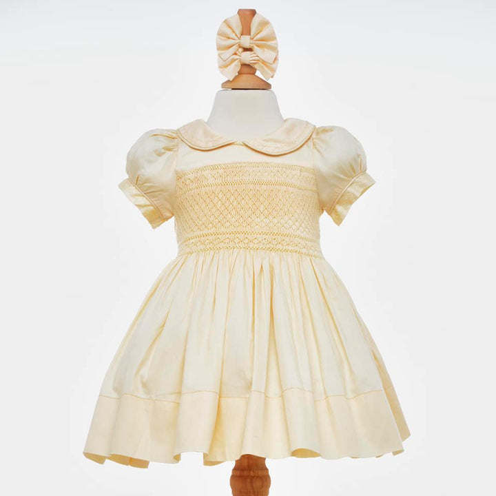 champagne smocked baby dress girls cream smocked dress