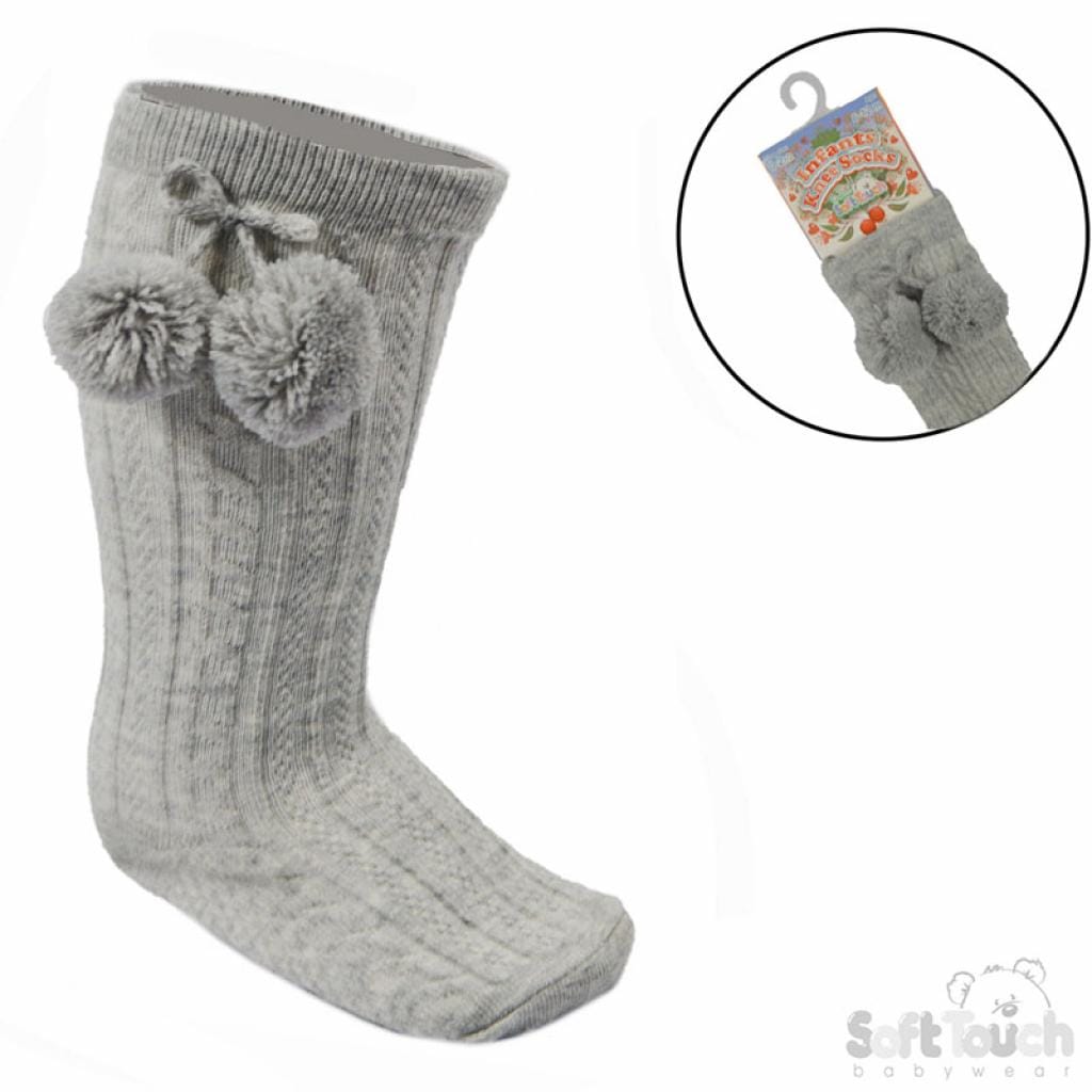 grey baby pompom socks knee high pompom socks 