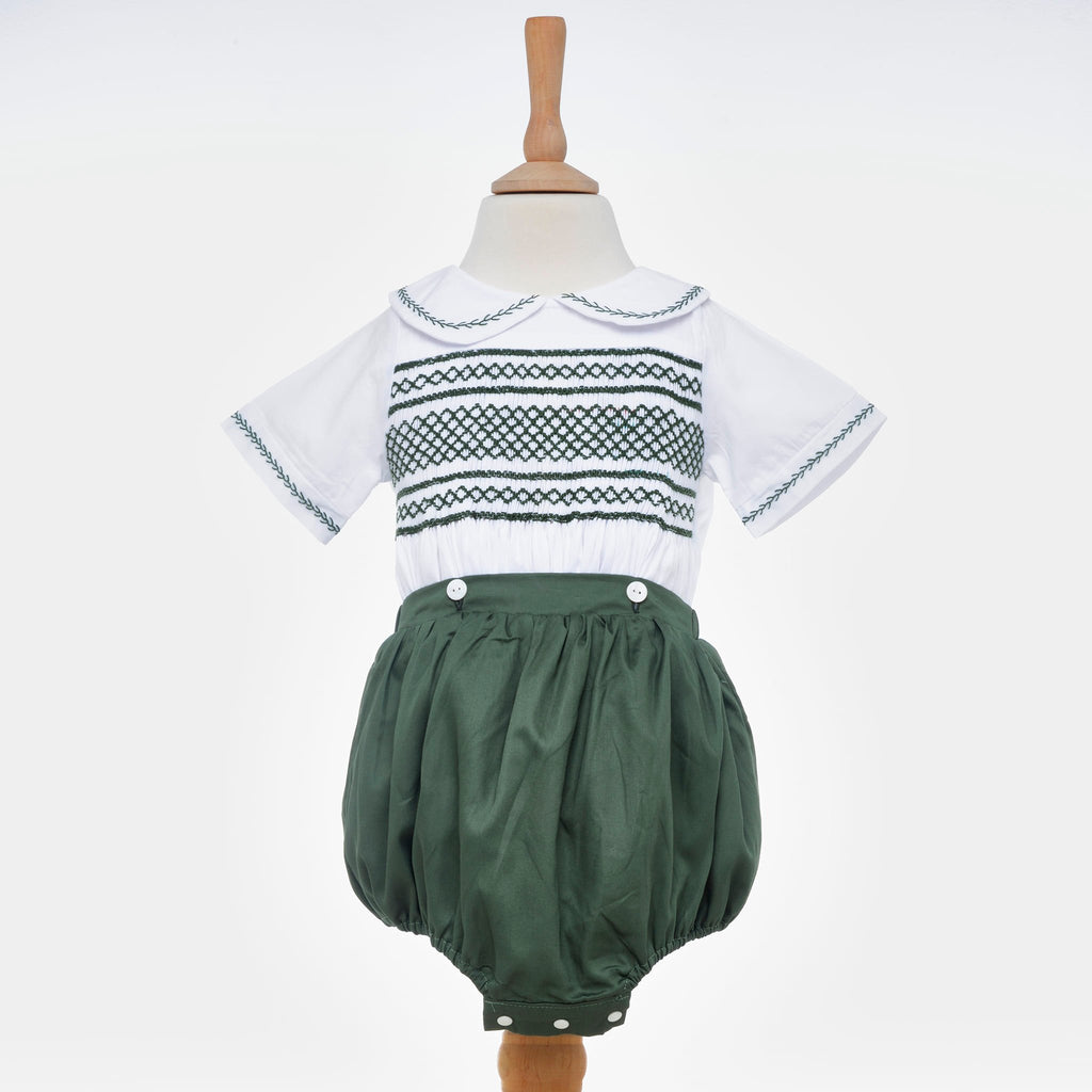 boys emerald smocked outfit