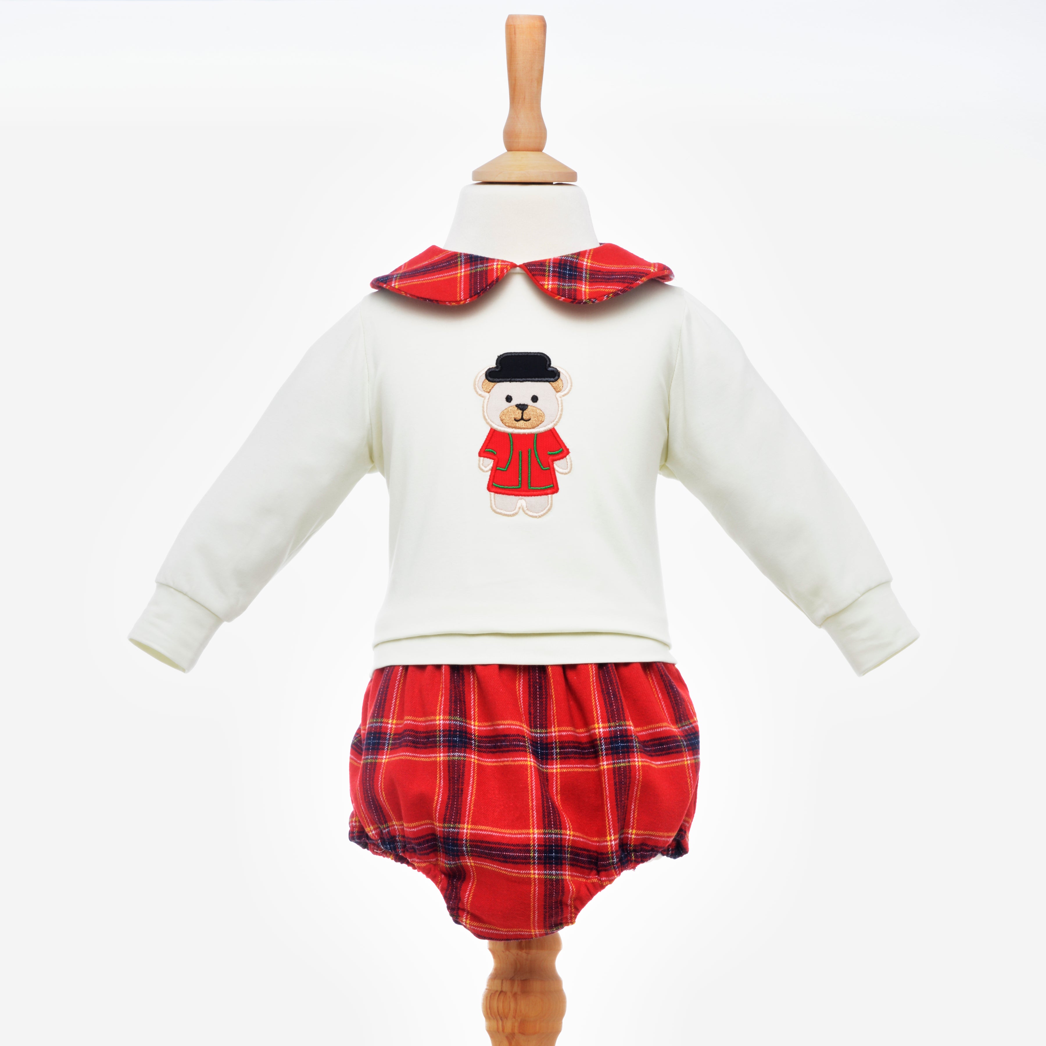 Ocean Baby Boys Red Teddy Themed Jumper Red Tartan Jam Pants Set NB Ocean Baby Limited