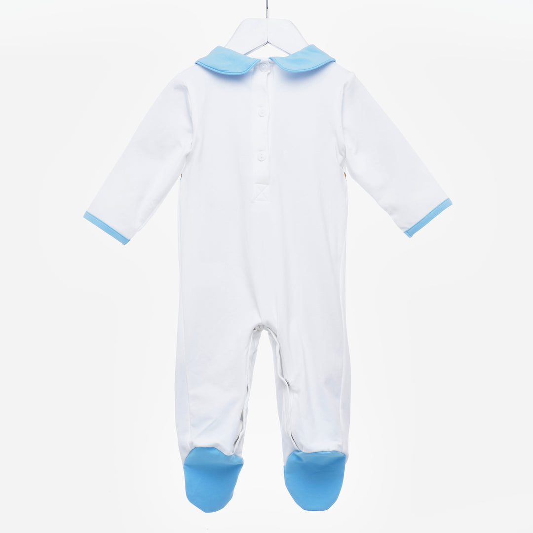 smocked baby boys sleepsuit
