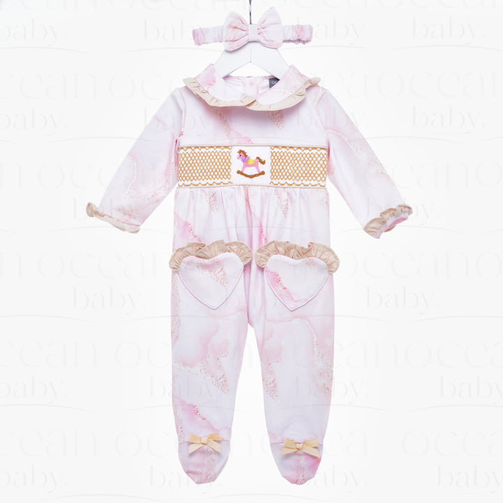 Smocked baby girls sleepsuit sets 
