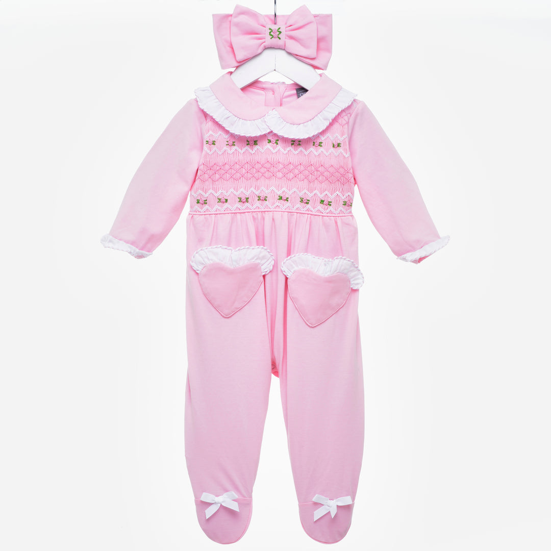 baby girls smocked sleepsuit