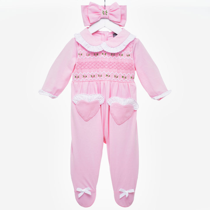 baby girls smocked sleepsuit