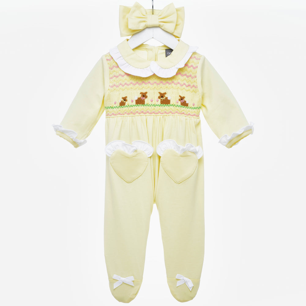baby girls Easter smocked sleepsuit