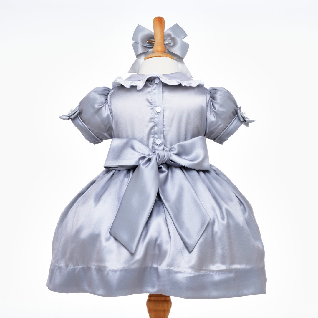 Ocean Baby Girls Smocked Silver Satin Petticoat Layered Dress (NB