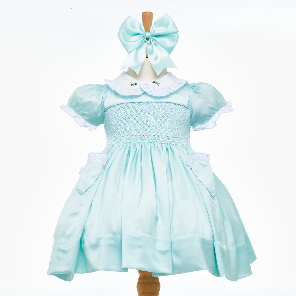 mint smocked baby dress
