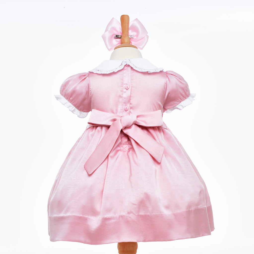 smocked girls dresses pink satin