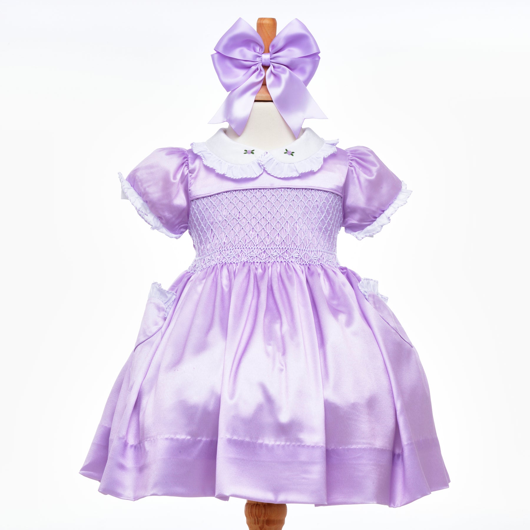 Ocean Baby Girls Exclusive Lilac Lux Collection Satin Smocked Front Back Petticoat Layered Dress NB 8Yrs