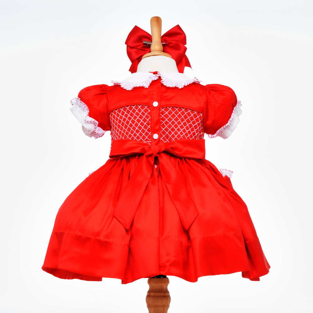 red smocked girls dress smocked baby dress