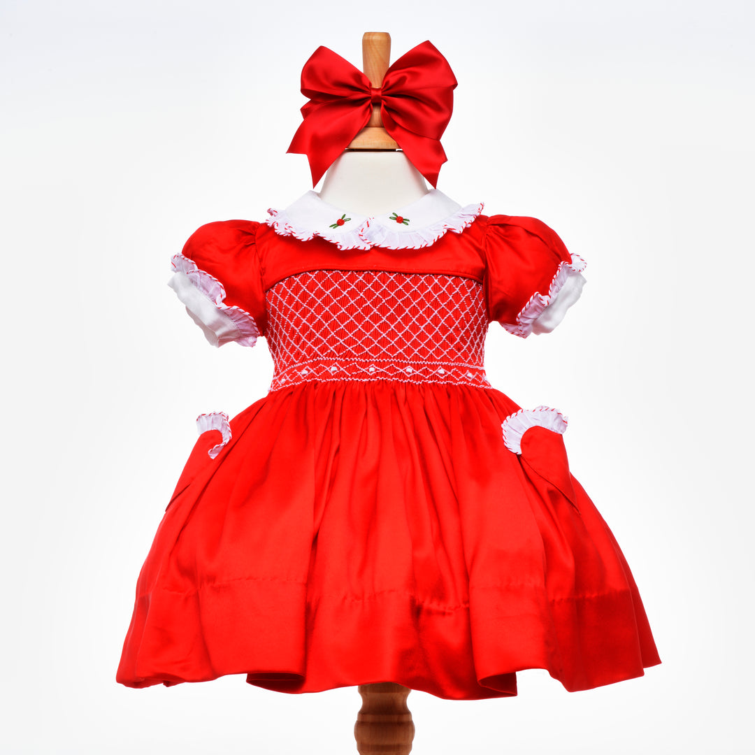 red smocked baby dress smocked girls dress