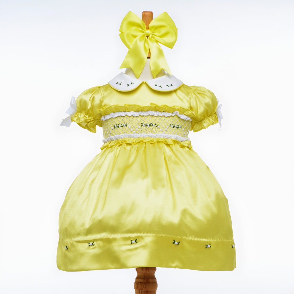 Smocked baby dress lemon