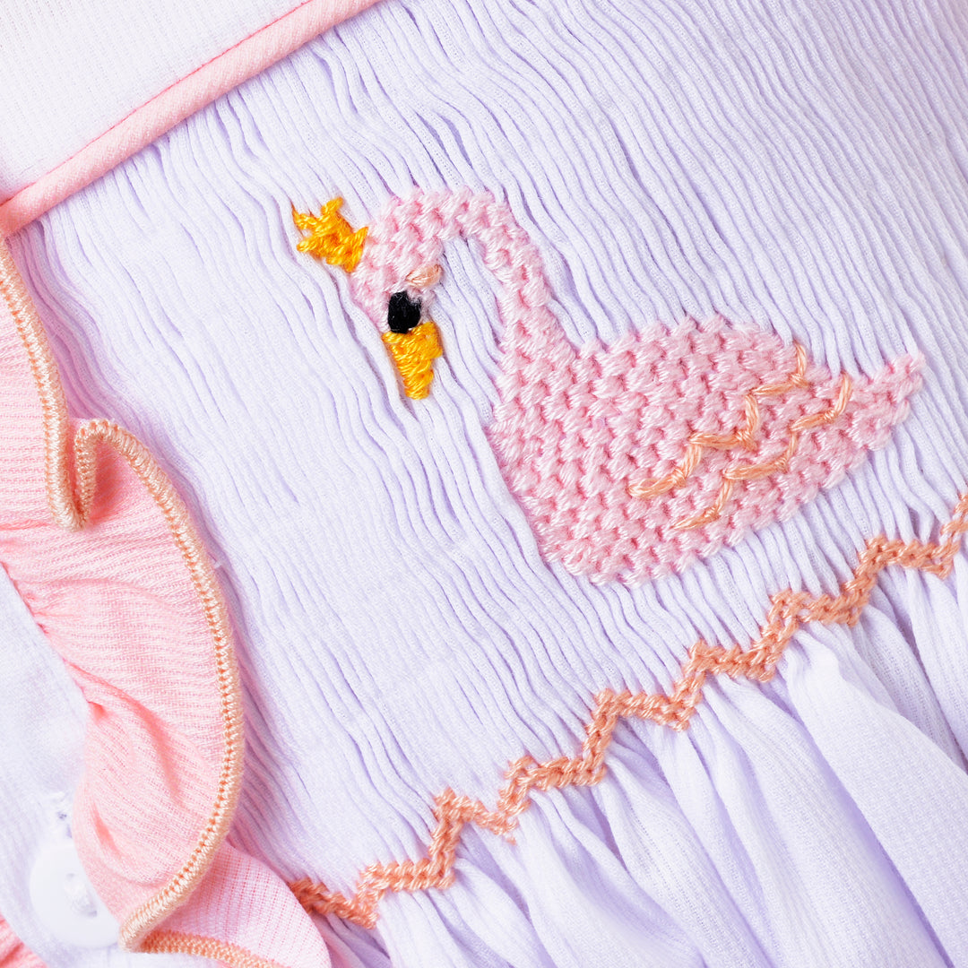 smocked swan themed girls set