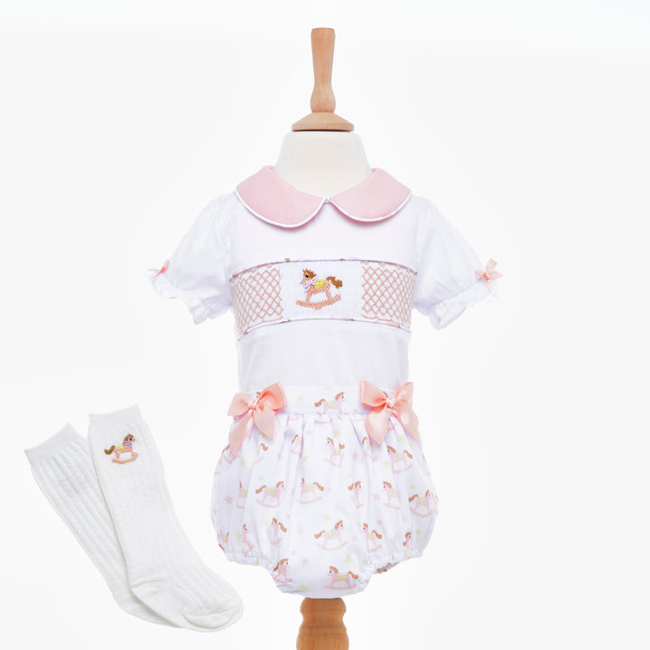 Ocean Baby Girls Rocking Horse Smocked Buster Suit Set (3M-4Yrs)