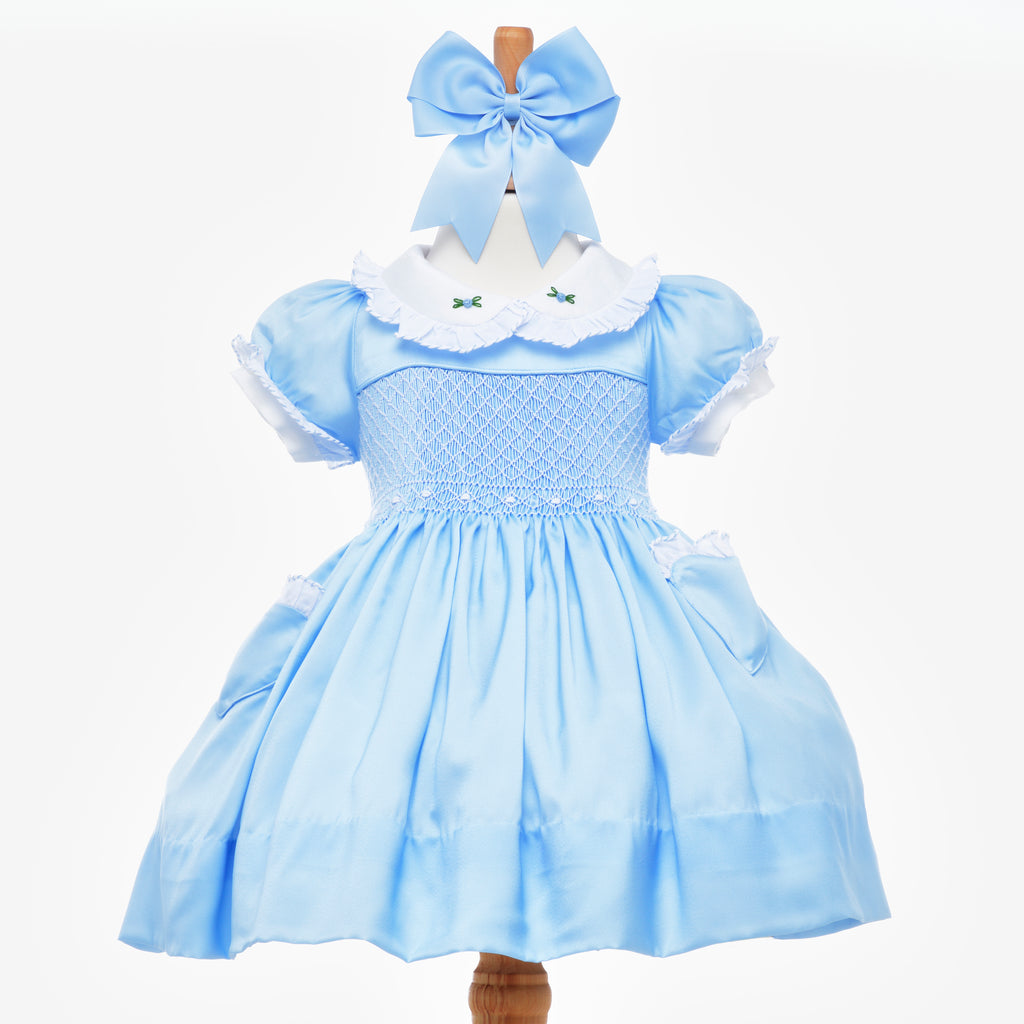 blue smocked baby dress 