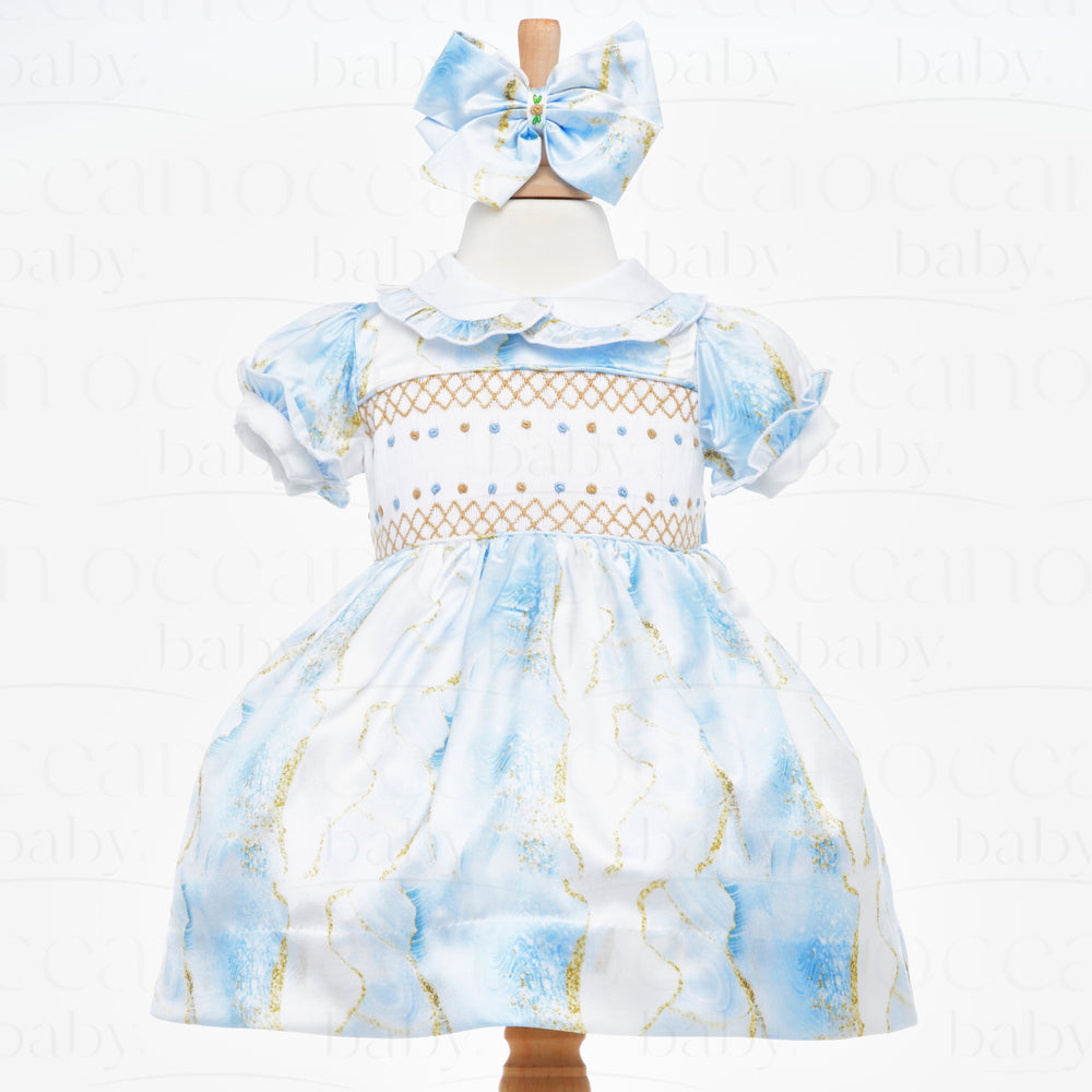 Girls Blue Traditional Smocked Dress