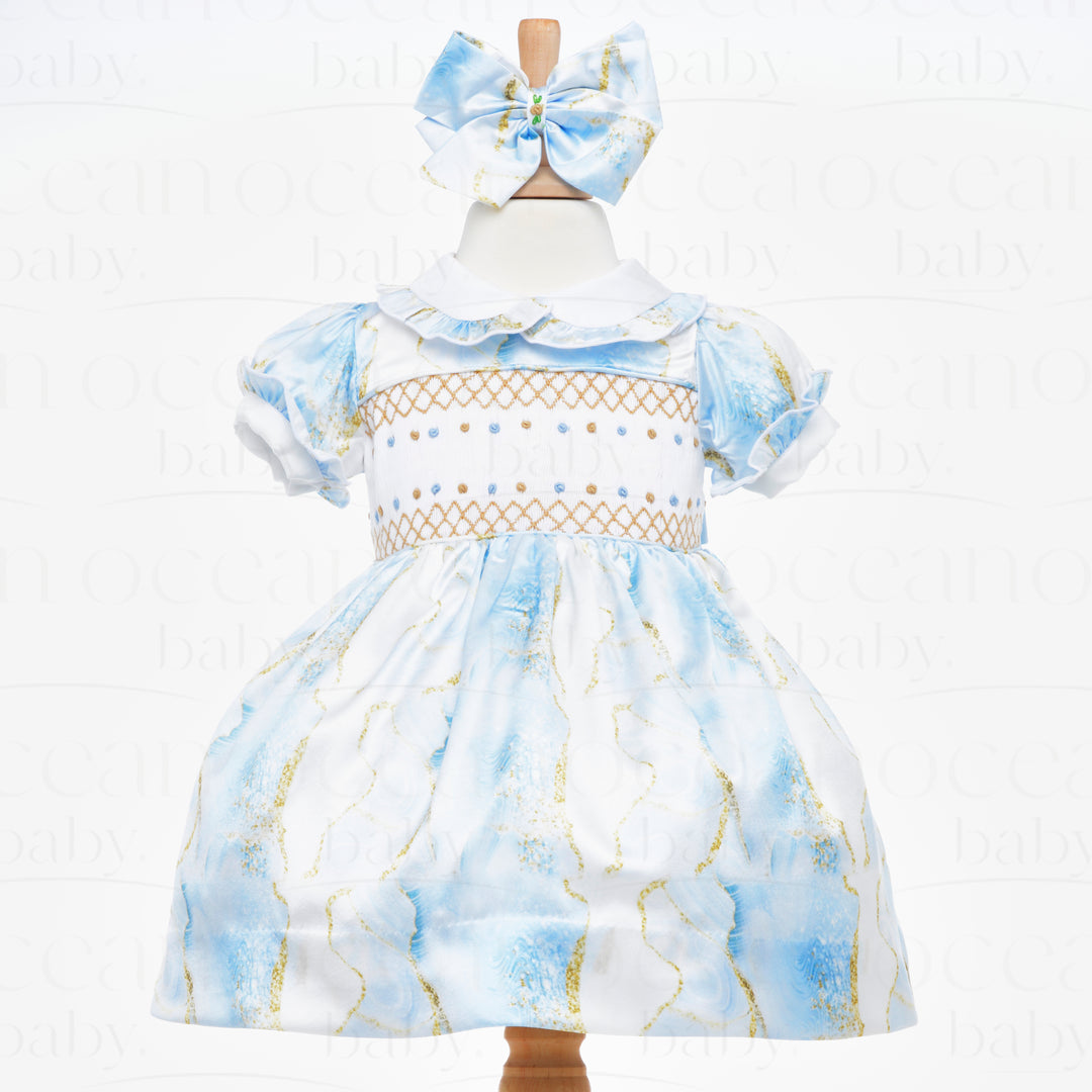 Girls Blue Traditional Smocked Dress