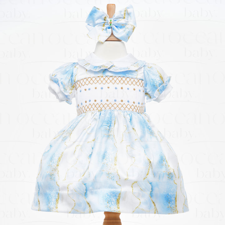 Girls Blue Traditional Smocked Dress