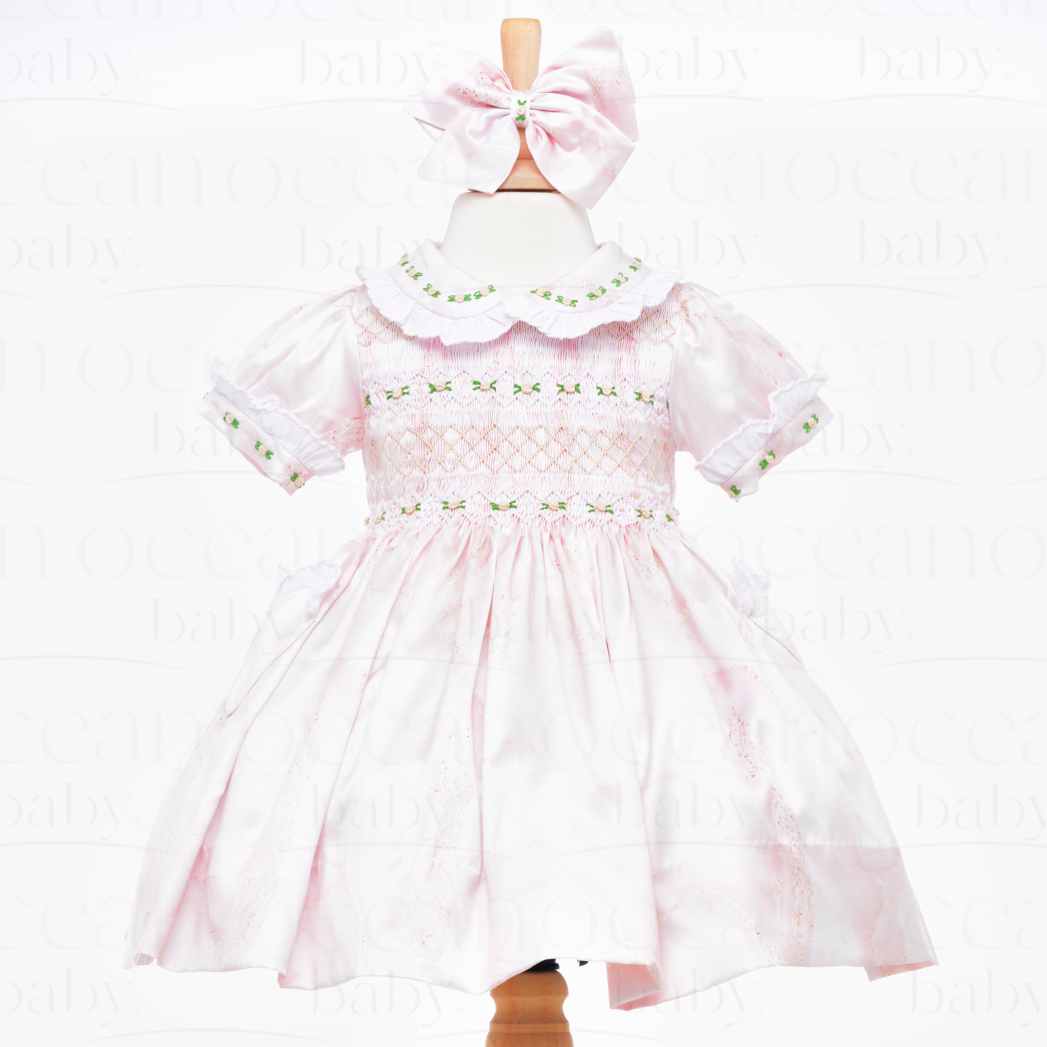 Ocean Baby Girls Smocked Pink Marble Satin Petticoat Layered Dress NB Ocean Baby Limited