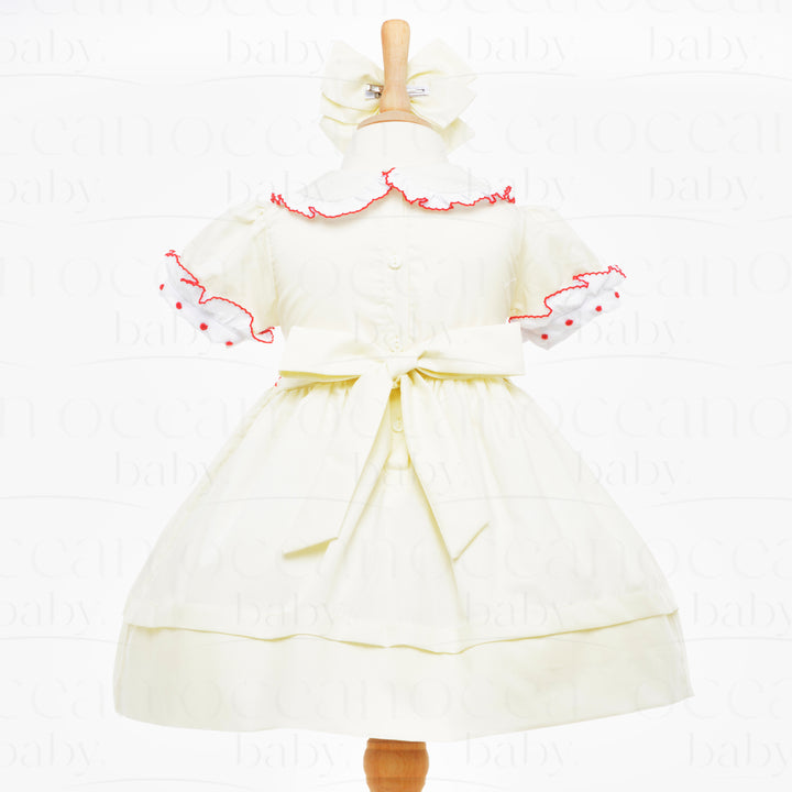cream smocked girls dress baby cream dress