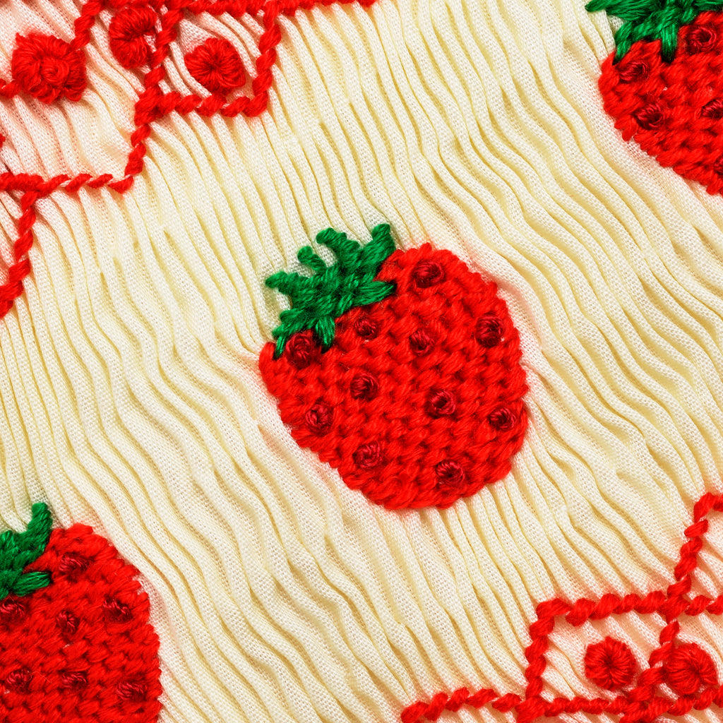 strawberry themed smocked baby dress