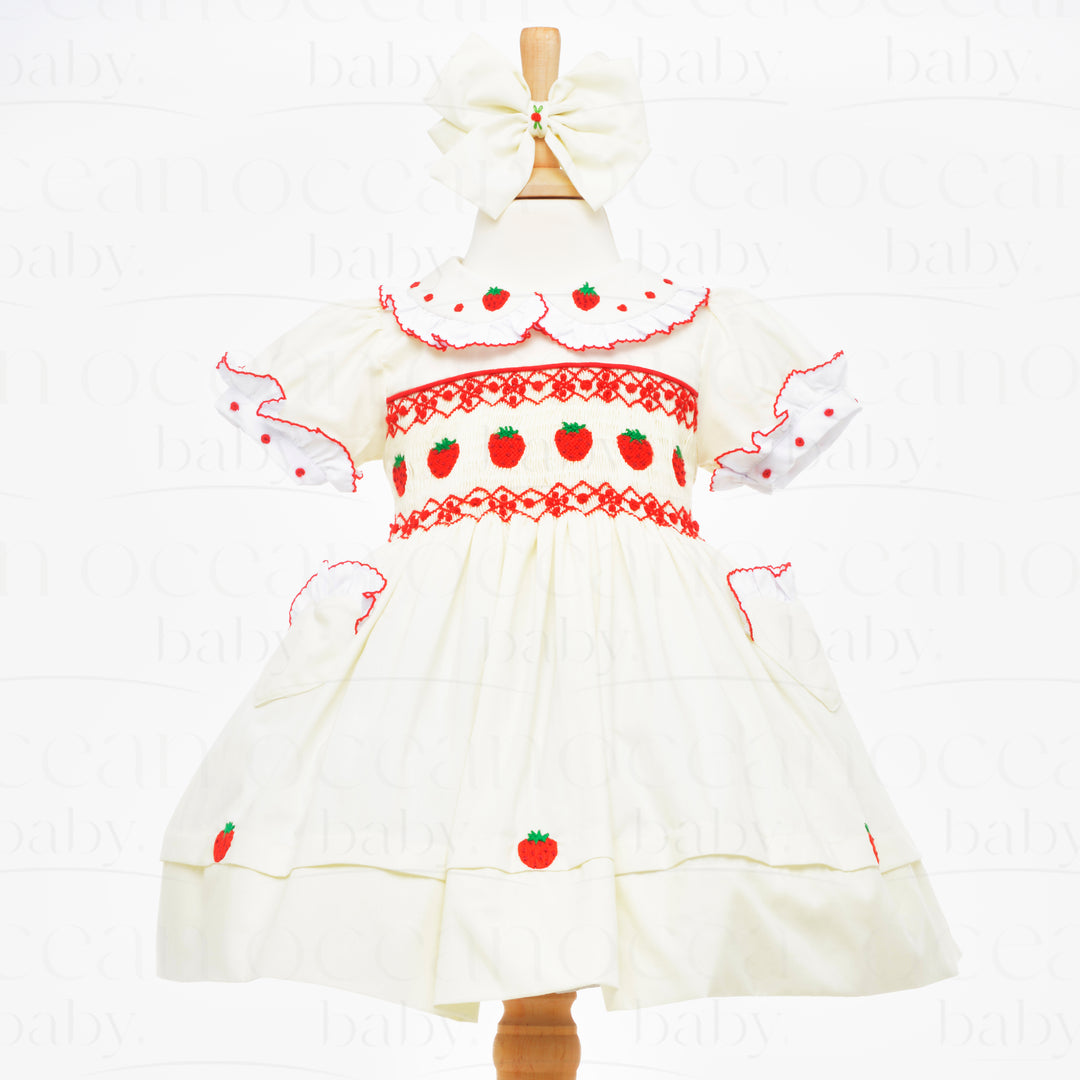smocked girls dress cream baby dress