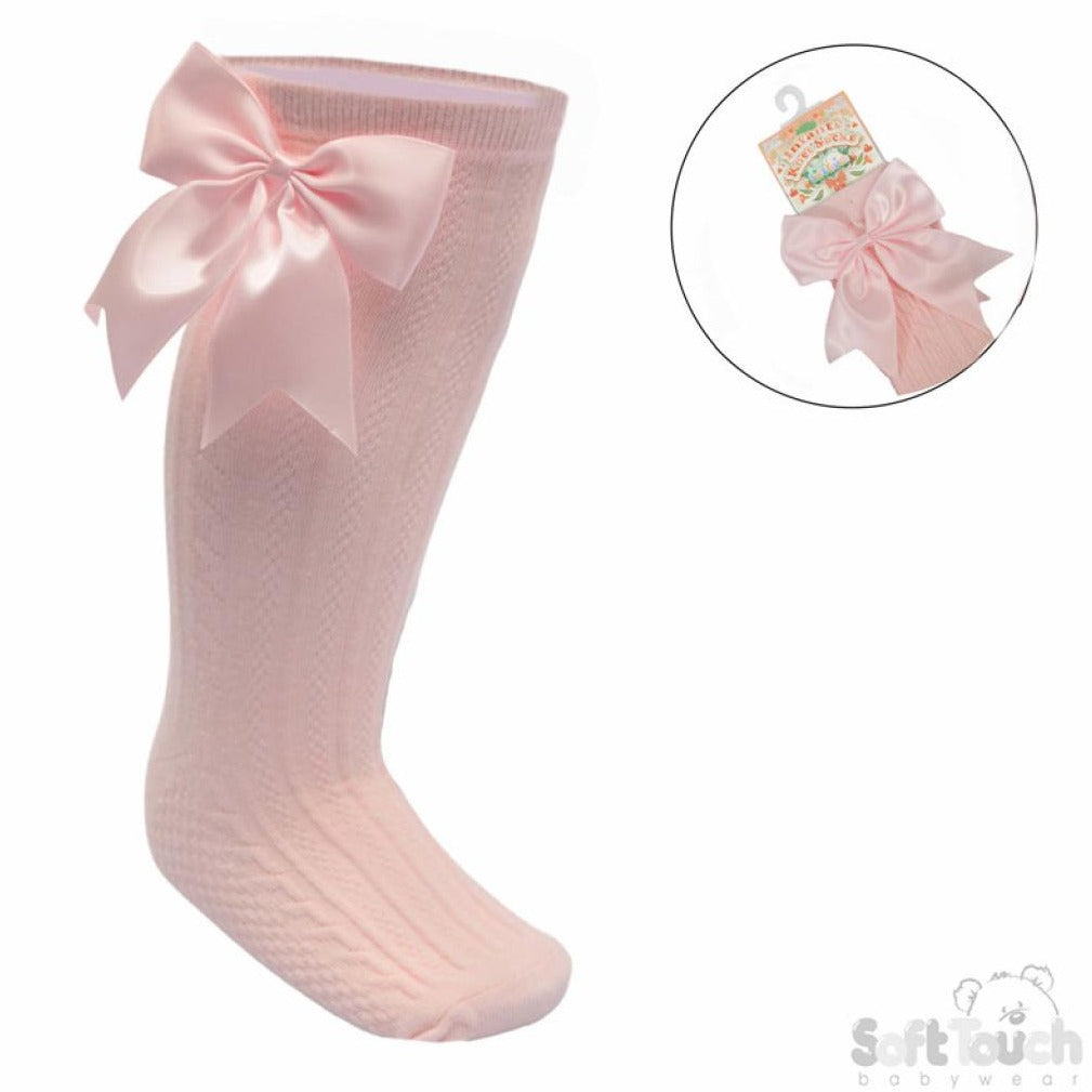 pink knee high baby bow socks